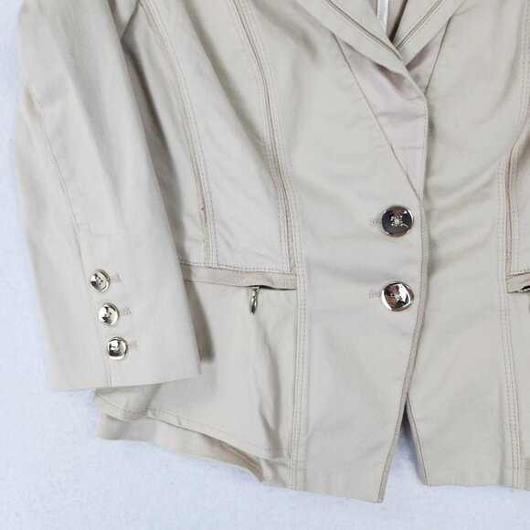 WHBM Jacket Womens 2 Cream Cropped 3/4 Sleeve Two Button Blazer Business Casual - Picture 3 of 16